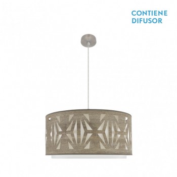 Distribuidor - Lâmpadas Diversas | Colgantes Moderno | COLGANTE KATERINA 3XE27 NIQUEL/MADERA GRIS REGX60X60 CM Ref: 177996083